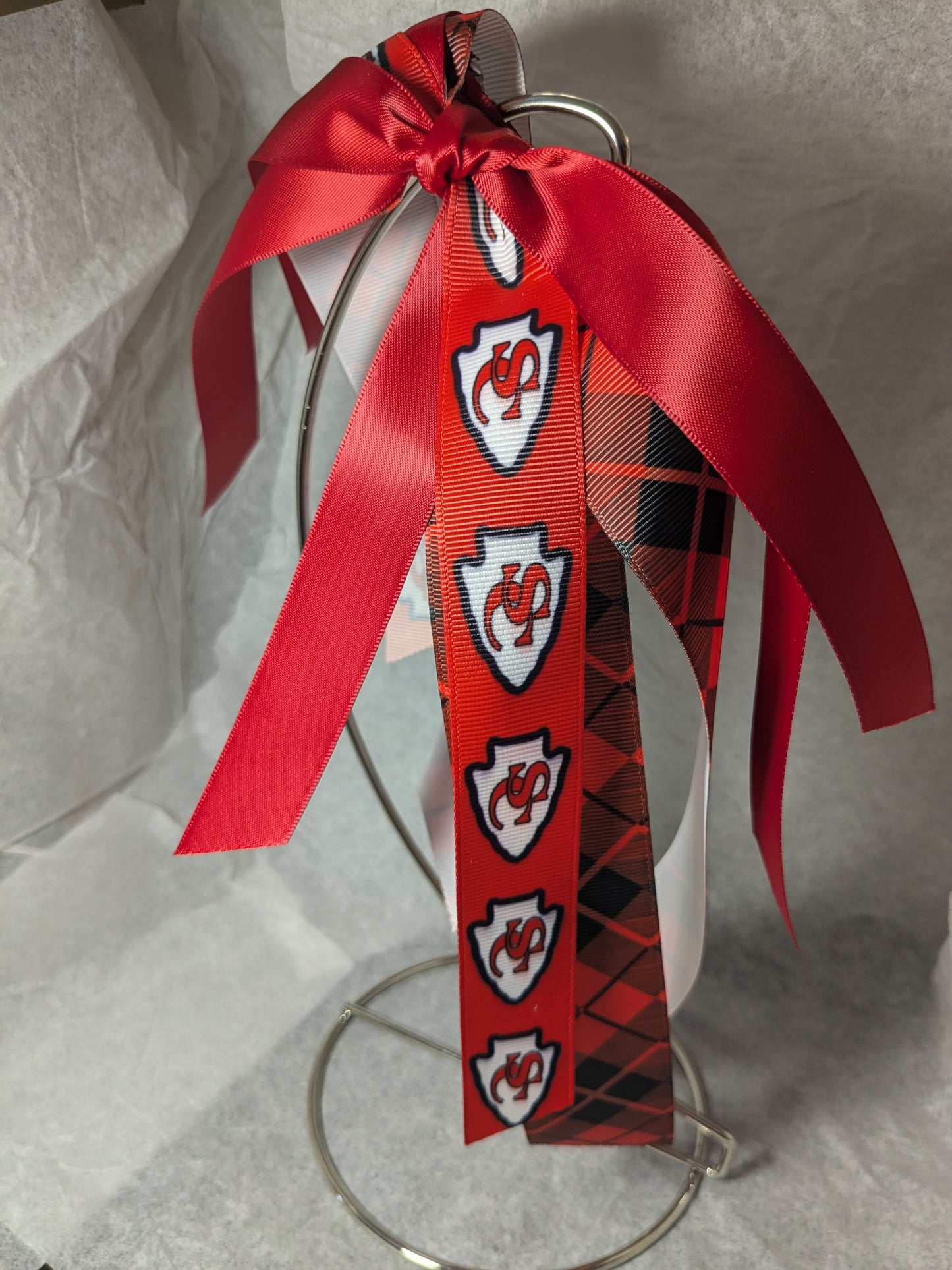 A) Stephens County Indians Stacked Boutique Hairbow Custom Handmade Bow or Streamer