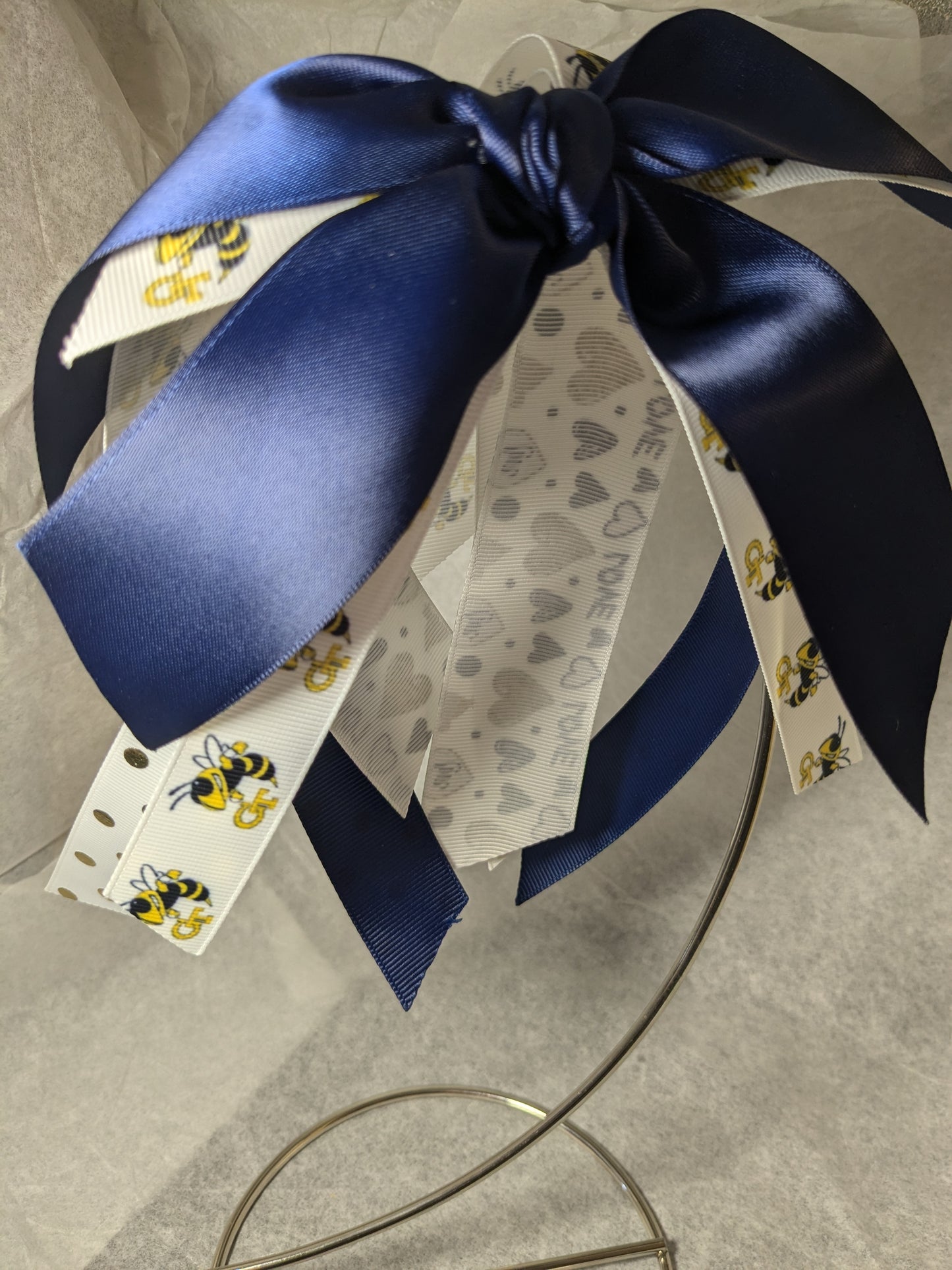 Georgia Tech Yellowjackets Handmade Hairbow Boutique Bow GT Girl Ponytail Streamer