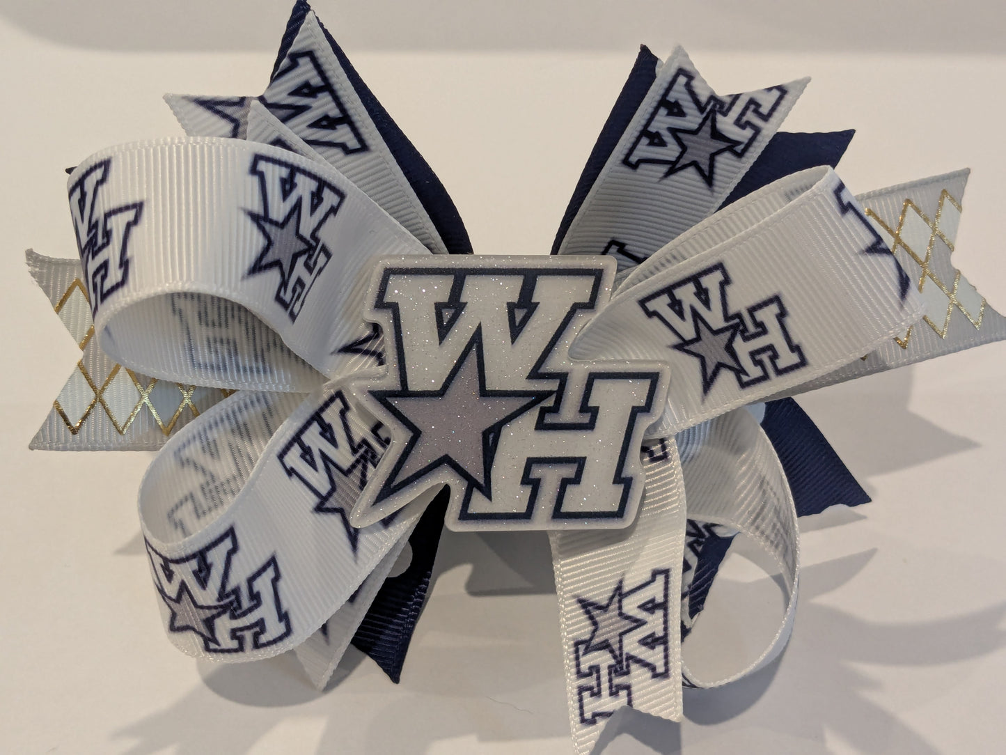 C) West Hall Spartans School Sprit Hairbow Stacked Boutique Bow or Ponytail Streamer Handmade Custom