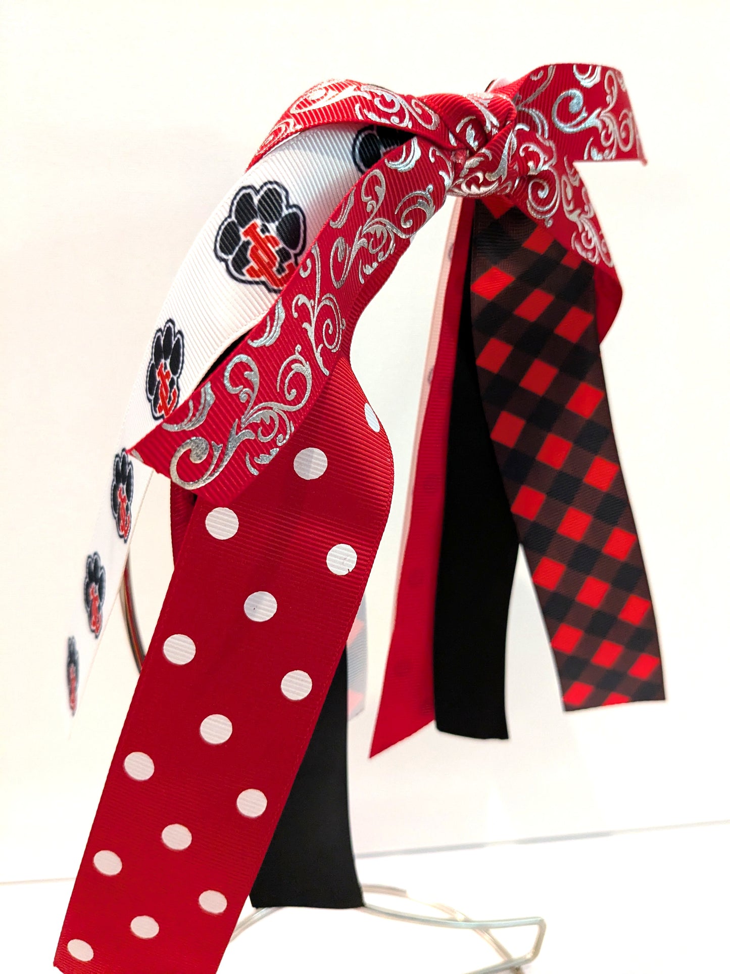 O) Jackson County Panthers School Sprit Hairbow Stacked Boutique Bow or Ponytail Streamer Handmade Custom (Copy)
