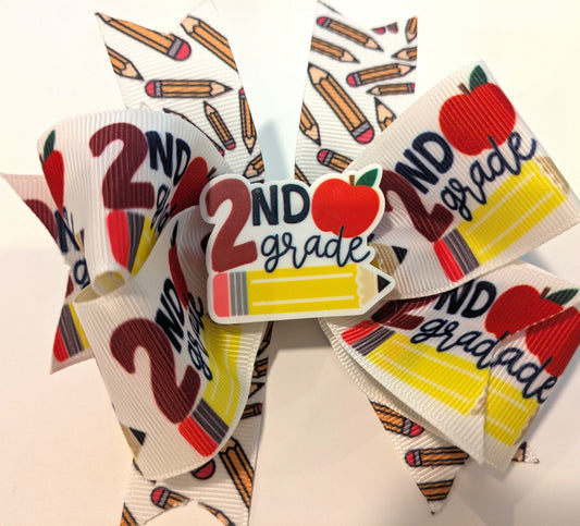 Second Grade Handmade Boutique Hairbow Back to School Stacker Bow