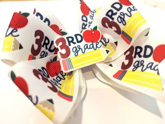 Third Grade Handmade Boutique Hairbow Back to School Stacker Bow