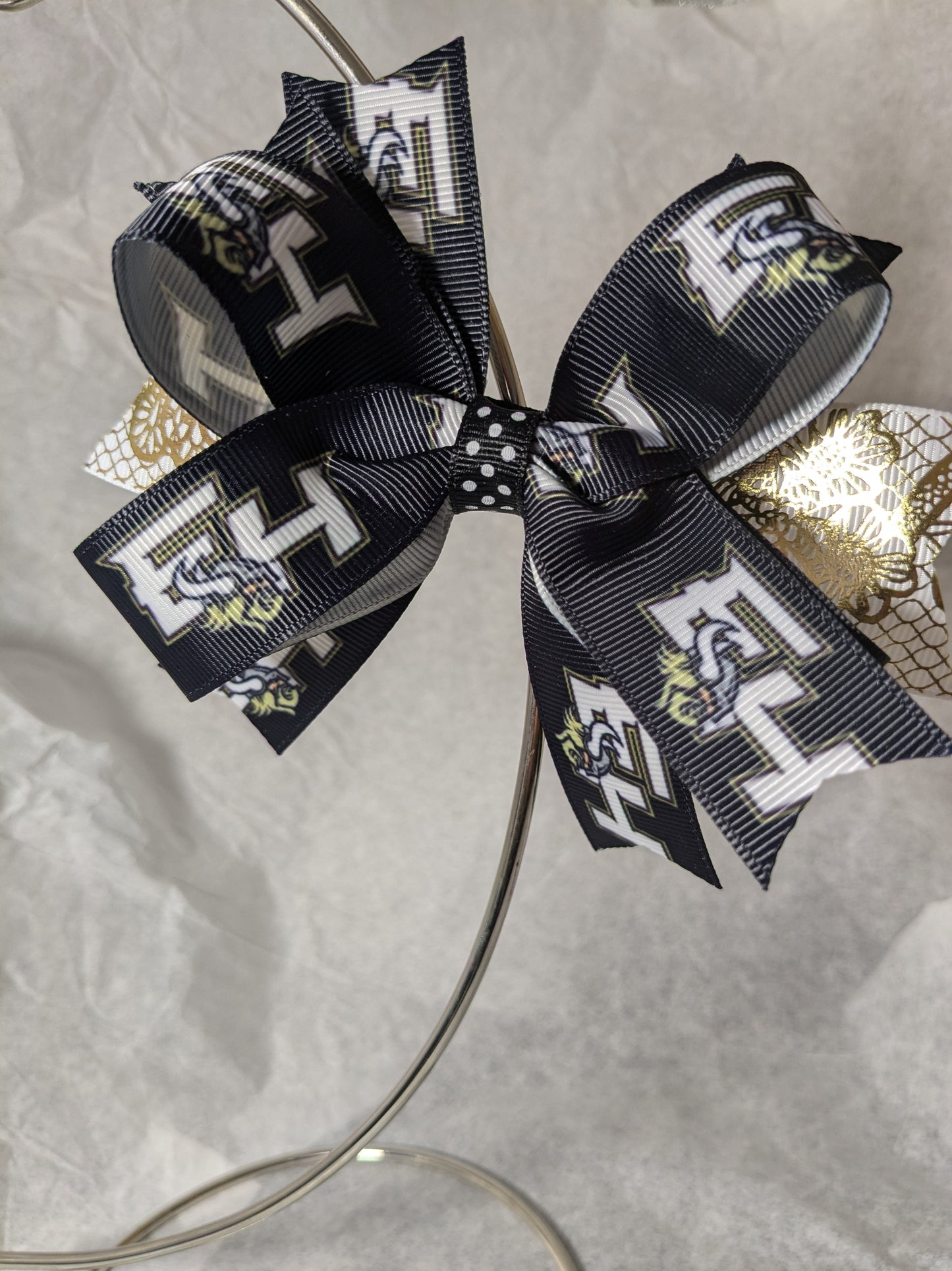 I) East Hall Vikings Hairbow Custom Handmade Bow Stacked Boutique Streamer Cheer