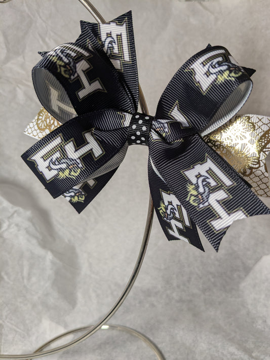 I) East Hall Vikings Hairbow Custom Handmade Bow Stacked Boutique Streamer Cheer