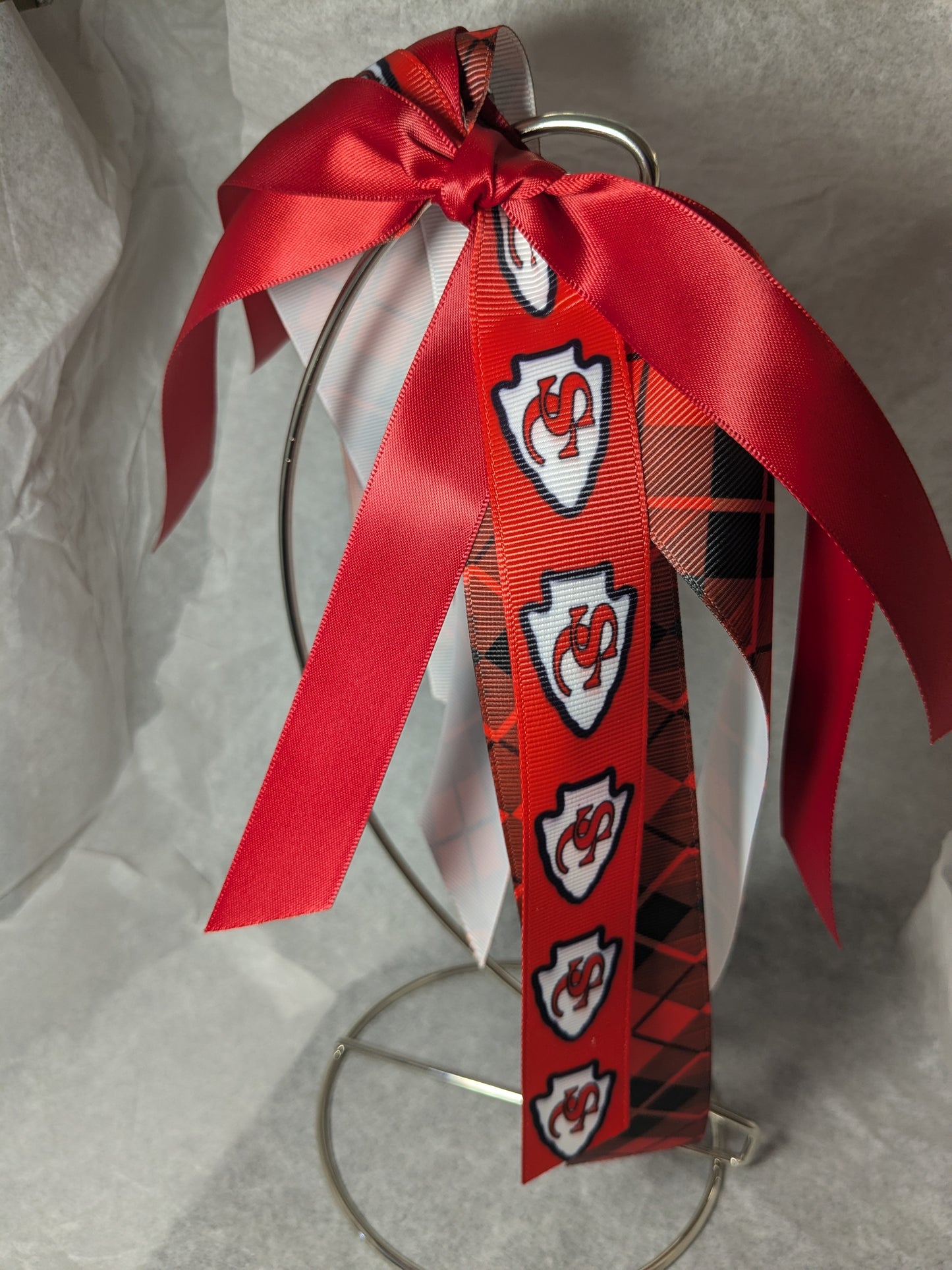 A) Stephens County Indians Stacked Boutique Hairbow Custom Handmade Bow or Streamer