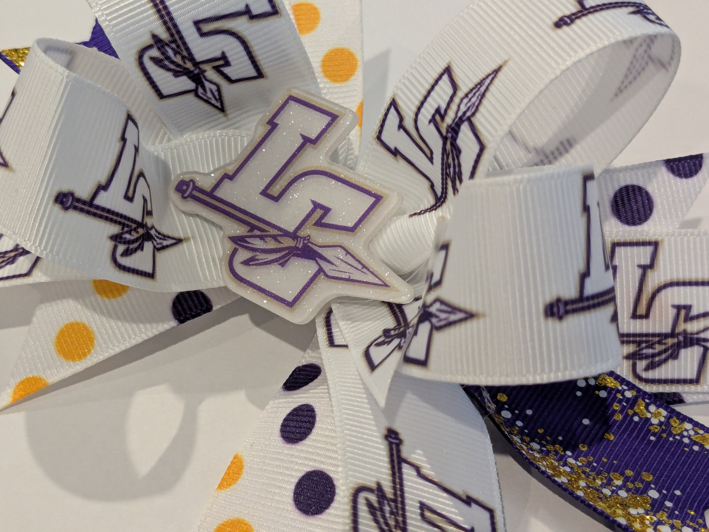 J) Lumpkin County Indians Stacked Boutique Hairbow Custom Handmade Bow