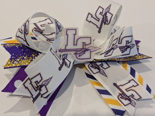 J) Lumpkin County Indians Stacked Boutique Hairbow Custom Handmade Bow