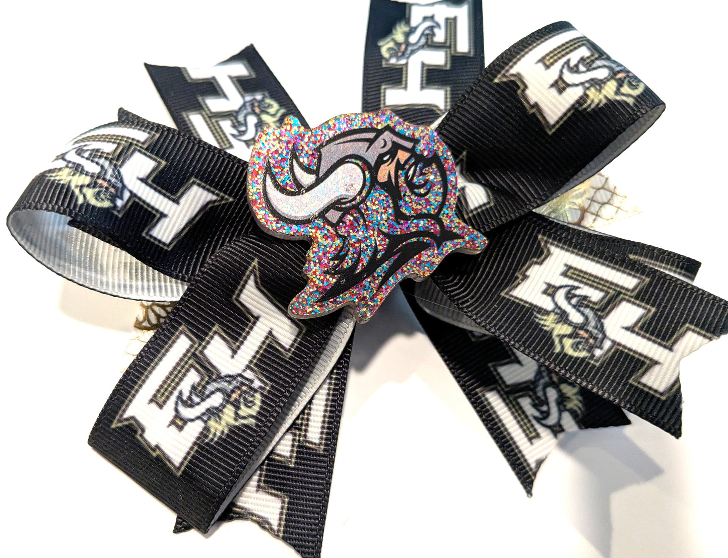 I) East Hall Vikings Hairbow Custom Handmade Bow Stacked Boutique Streamer Cheer