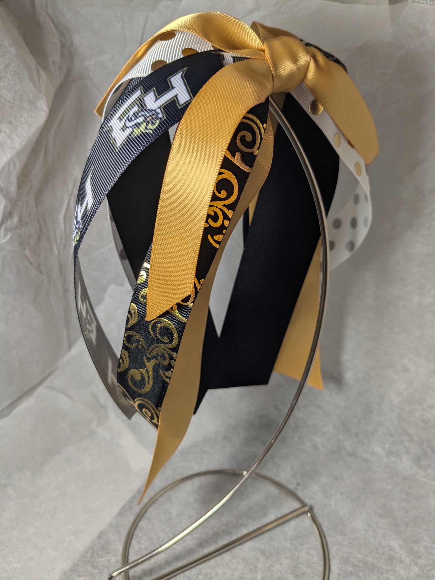 I) East Hall Vikings Hairbow Custom Handmade Bow Stacked Boutique Streamer Cheer