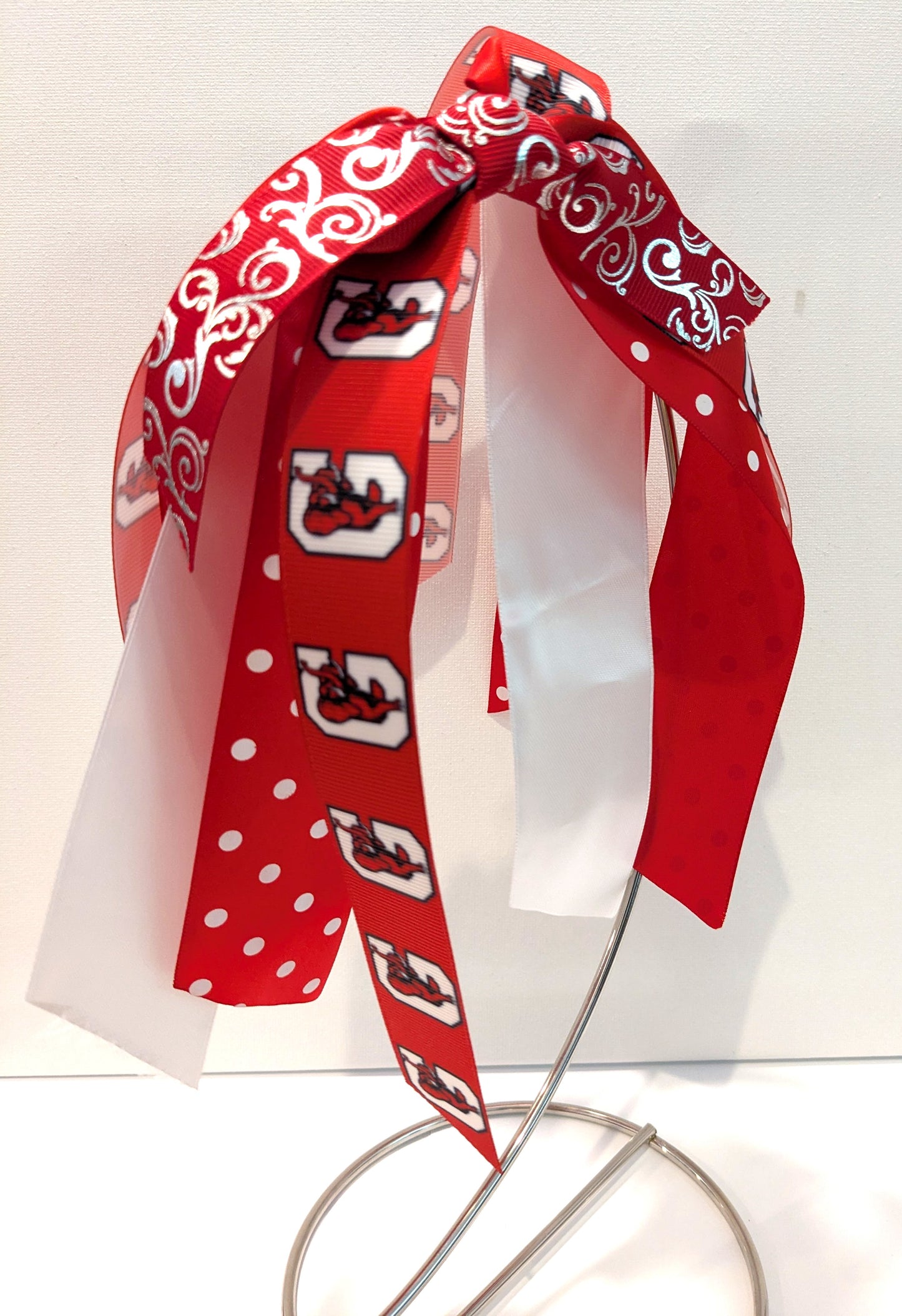 Q) Gainesville Red Elephants School Sprit Hairbow Stacked Boutique Bow or Ponytail Streamer Handmade Custom
