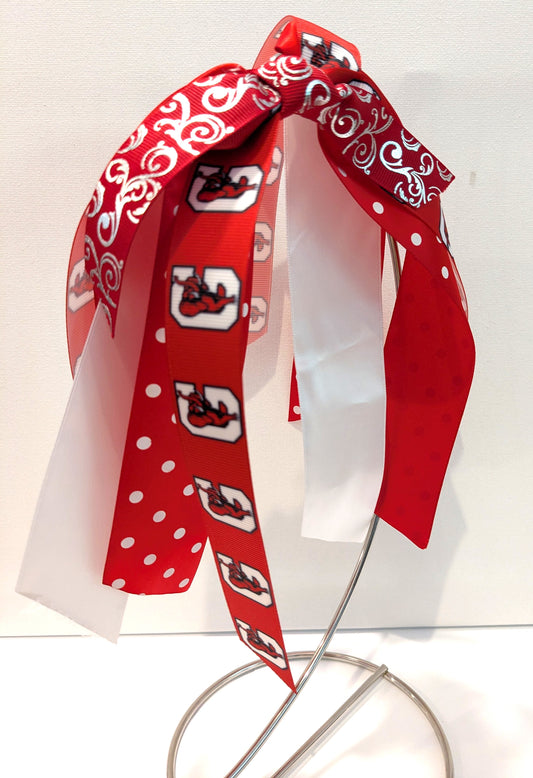 Q) Gainesville Red Elephants School Sprit Hairbow Stacked Boutique Bow or Ponytail Streamer Handmade Custom