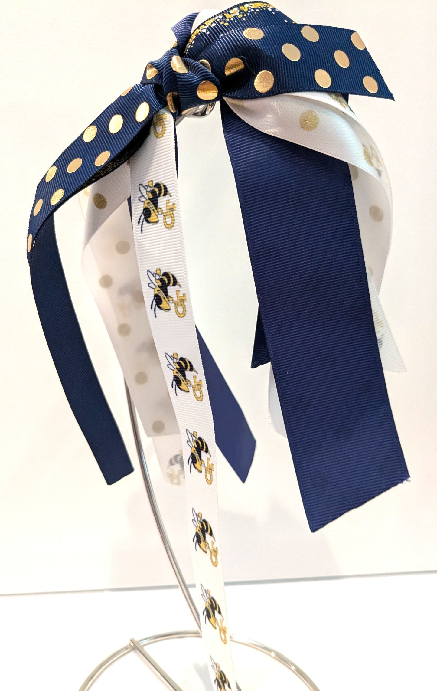 Georgia Tech Yellowjackets Handmade Hairbow Boutique Bow GT Girl Ponytail Streamer